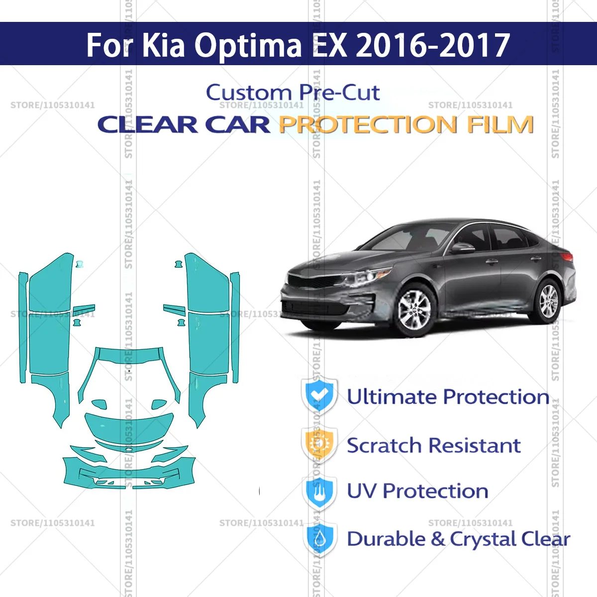 For Kia Optima EX 2016-2017 Pre-Cut Paint Protection Film PPF Transparent Car Film Professional Automotive PPF Front Kit-Doors