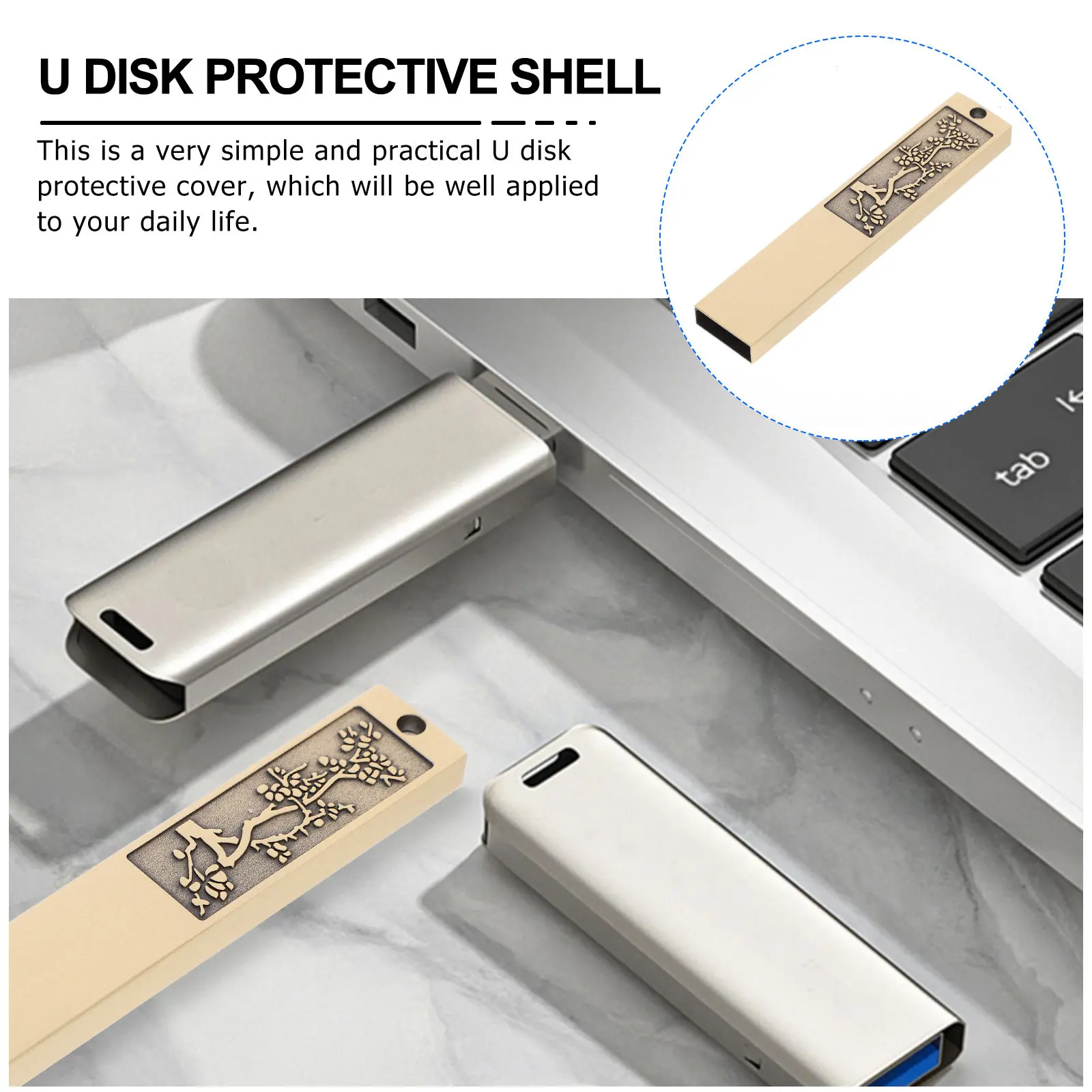 4Pcs High Quality Zinc Alloy USB Disk Shell Plum Blossom Disk Protective Case Strong Anti Wear USB Flash Drive Cover
