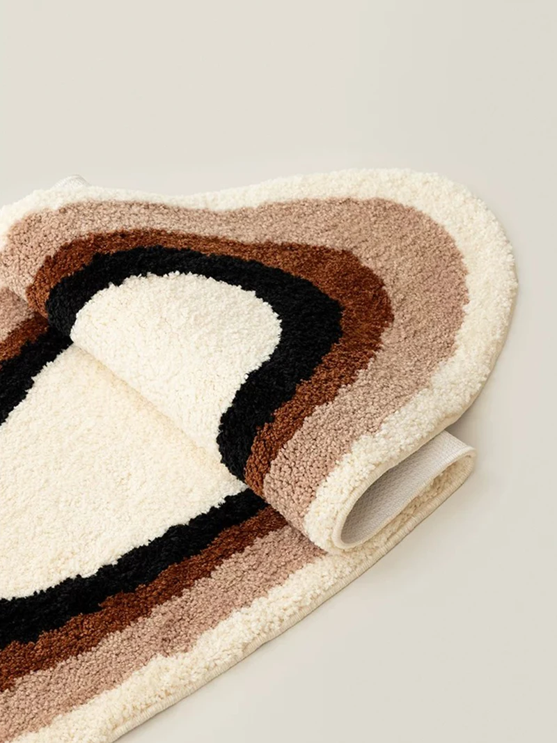Original Ins Style Oval Color Block Carpet Retro Bedroom Kitchen Thickened Living Room Hallway Bauhaus Flocking Floor Mat