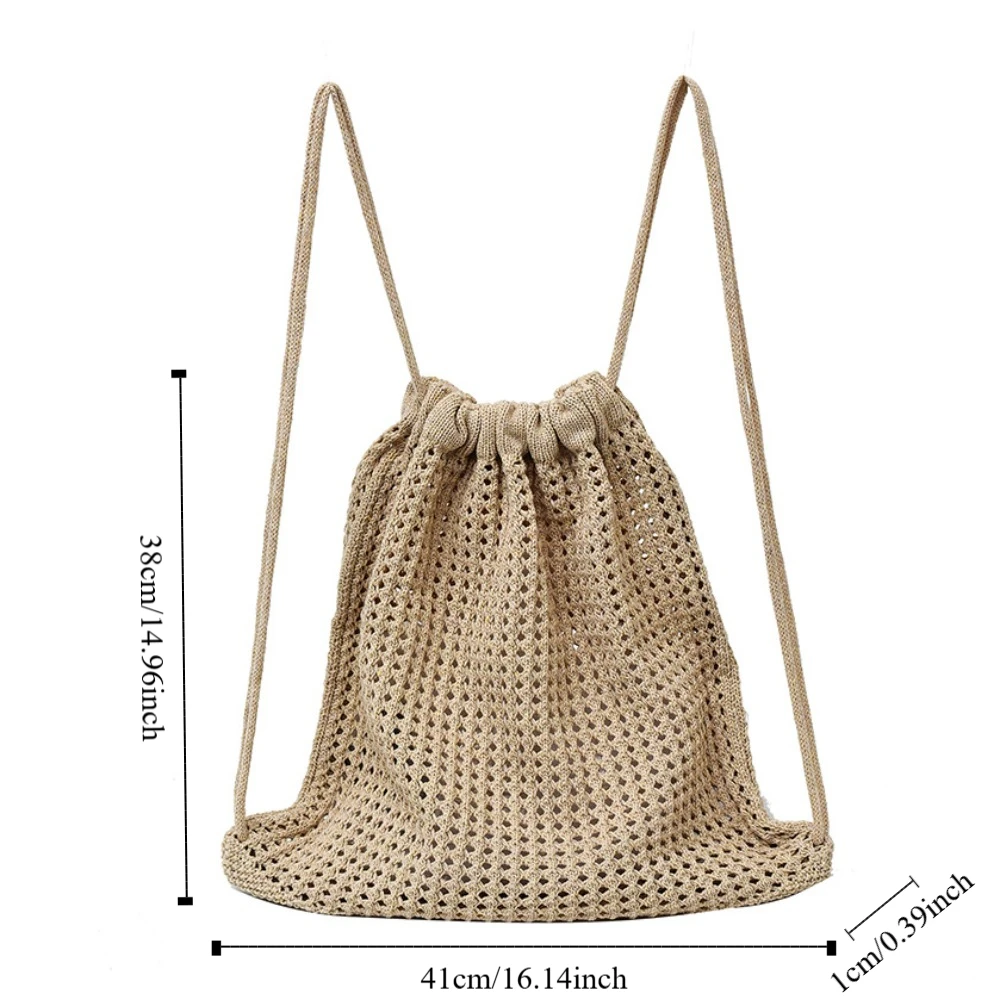 Solid Color Knitting Shoulder Bag Large Capacity Lazy Style Bohemian Crochet Backpack Versatile Hollow Out