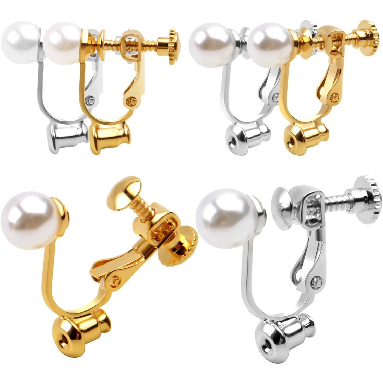 

12 шт., зажим для сережек с имитацией жемчуга, конвертер винтового типа, латунные серьги с петлей для ушей без пирсинга - золото и серебро