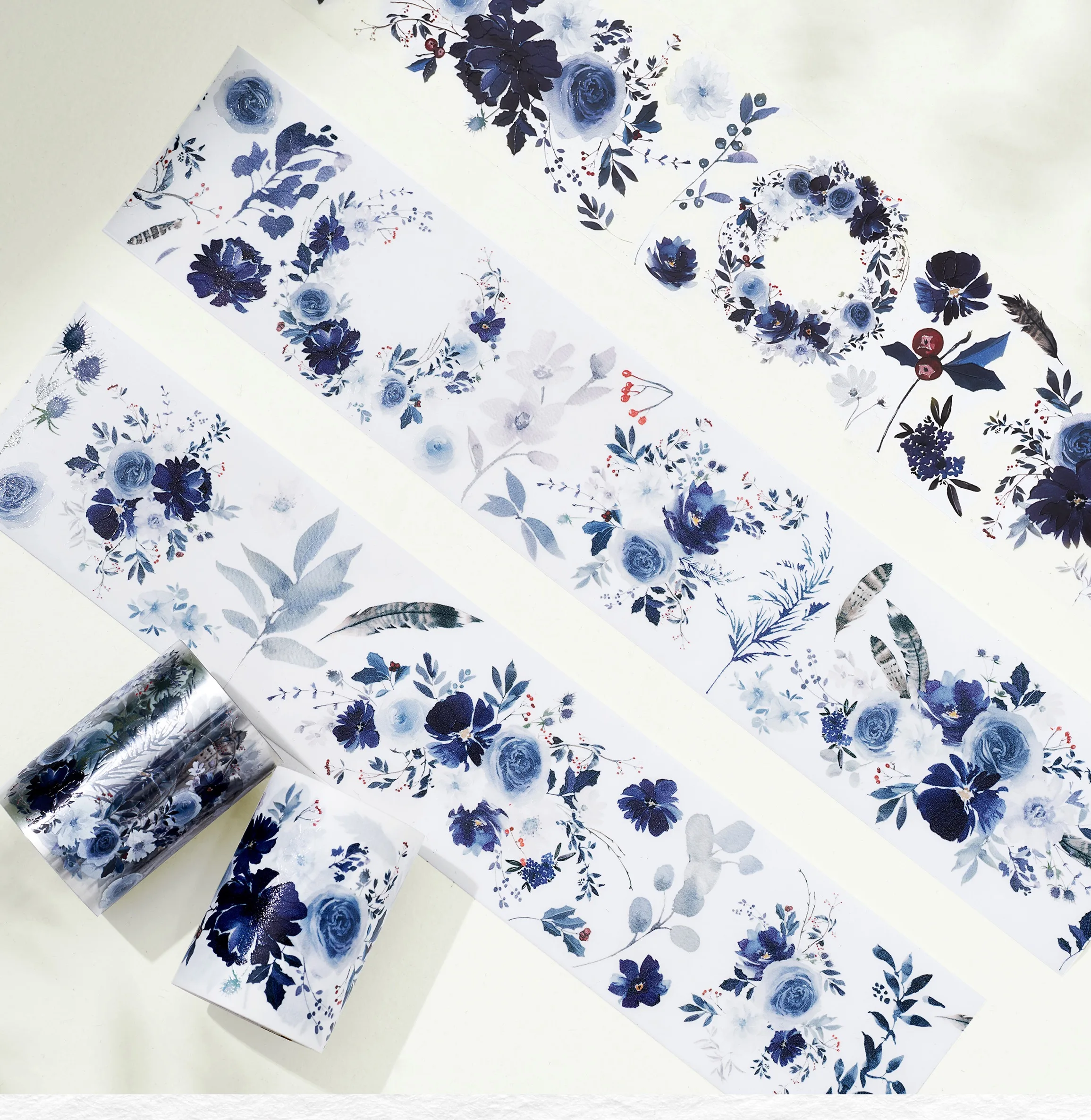 WT Studio Vintage Spring Floral Blue Rose Washi PET Tape Planner DIY Card Making Scrapbooking Plan Decorative Sticker