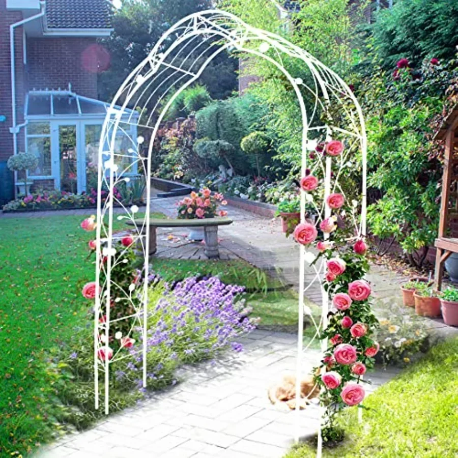 Metal garden arch for outdoor use, black powder-coated steel, easy assembly with 8 customizable styles, rust-resistant support