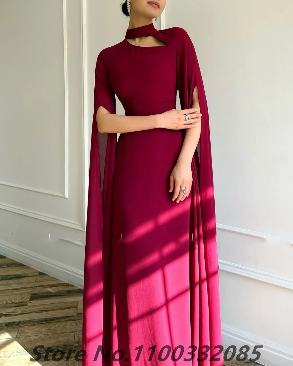 Eightale 2025 A Line Burgundy Chiffon Evening Dress High Neck Saudi Arabic Long Sleeve Prom Party Dress Formal Gowns Customized image 2