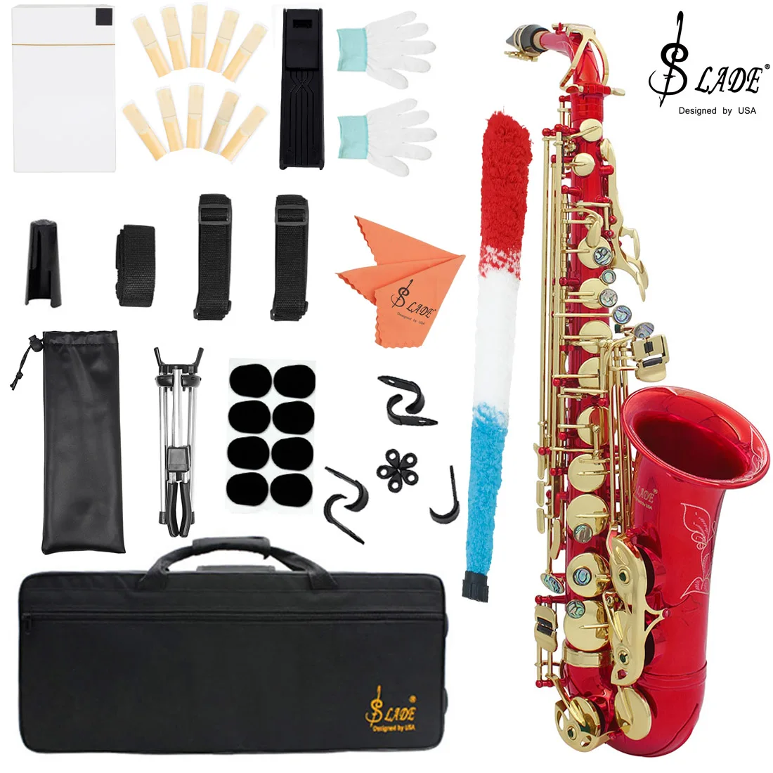 

SLADE Eb Alto Saxophone Red Gold Key E Flat Alto Sax Set Woodwind Instrument with Carrying Case Mouthpiece Cleaning Brush Parts