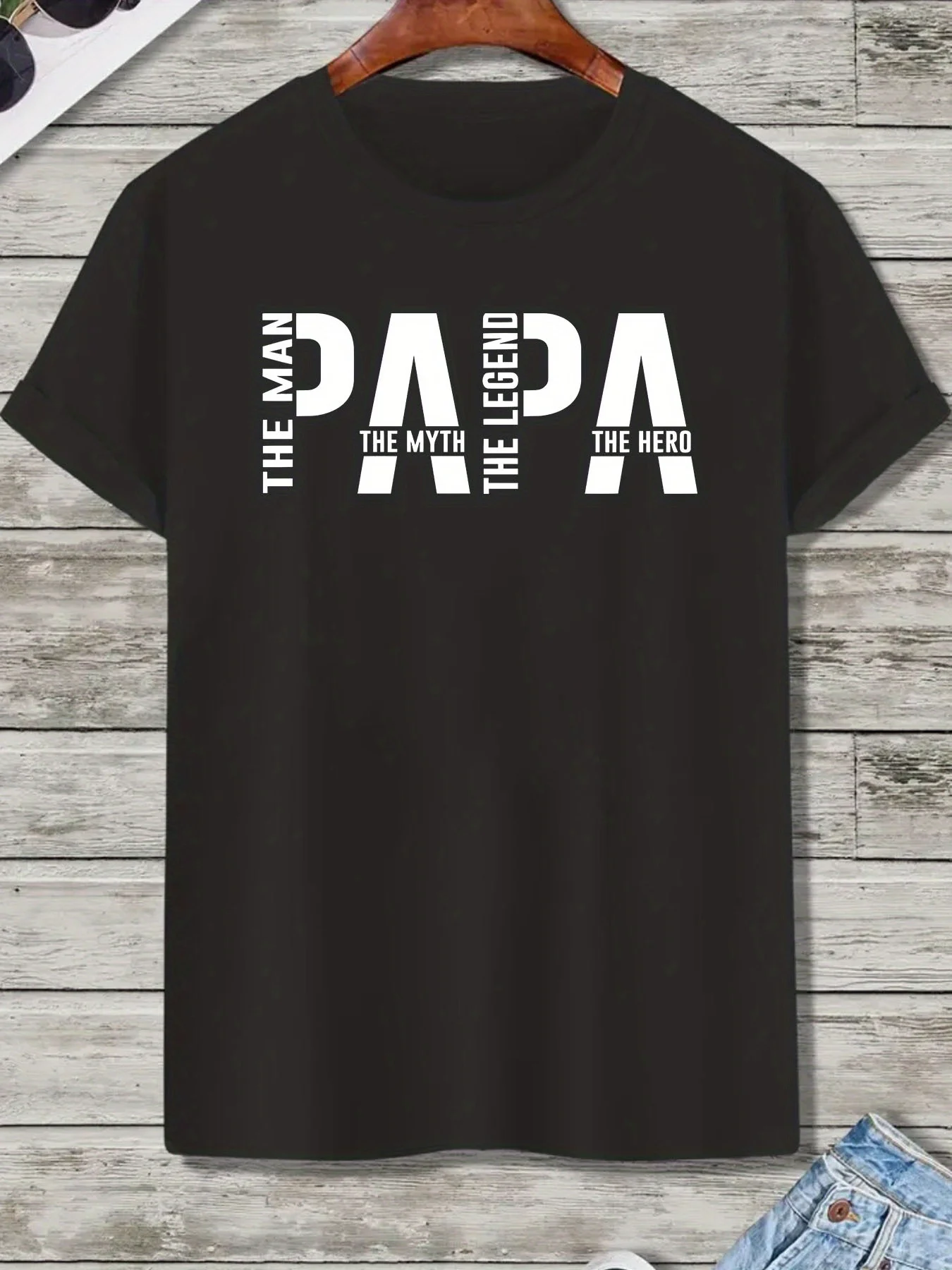 تي شيرت رجالي كاجوال عصري من القطن الخالص بنسبة 100% بنمط PAPA الأسطوري فضفاض مطبوع برقبة دائرية وأكمام قصيرة