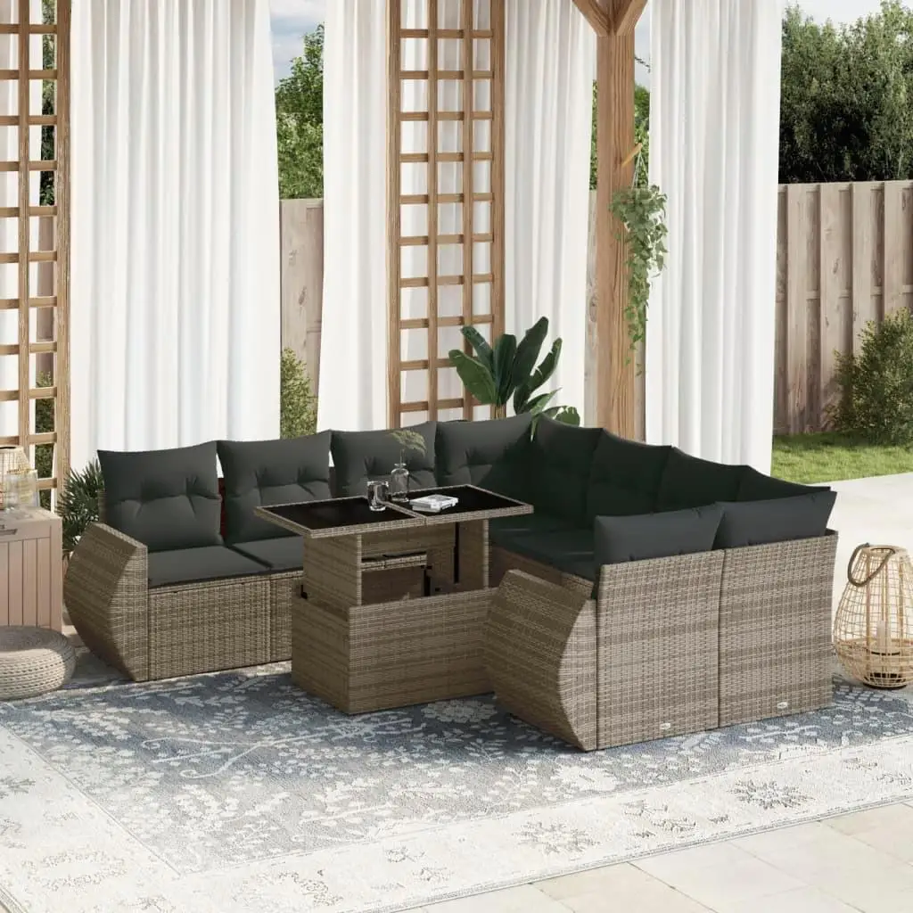 

Comfortable Garden Sofa Set Grey PE Rattan Large Adjustable Armrests Outdoor Furniture for Patio Balcony Relaxation