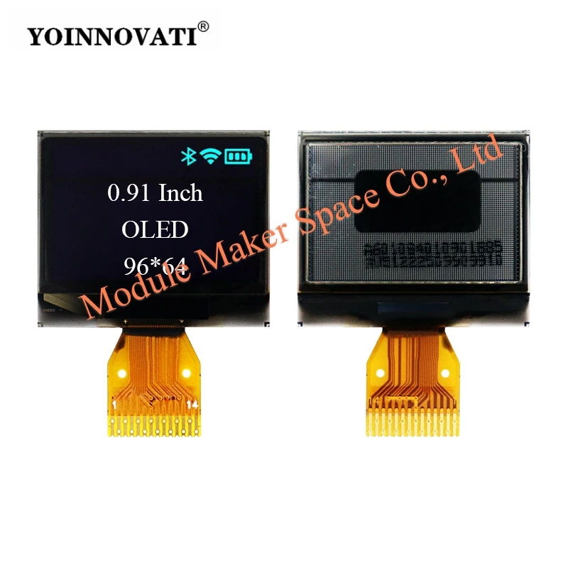 0.91 Inch OLED Display Module, SSD1306, 96*64 Resolution, Small Blue/White Dual-Color Screen, Bare Panel with 14-Pin Solder Pads