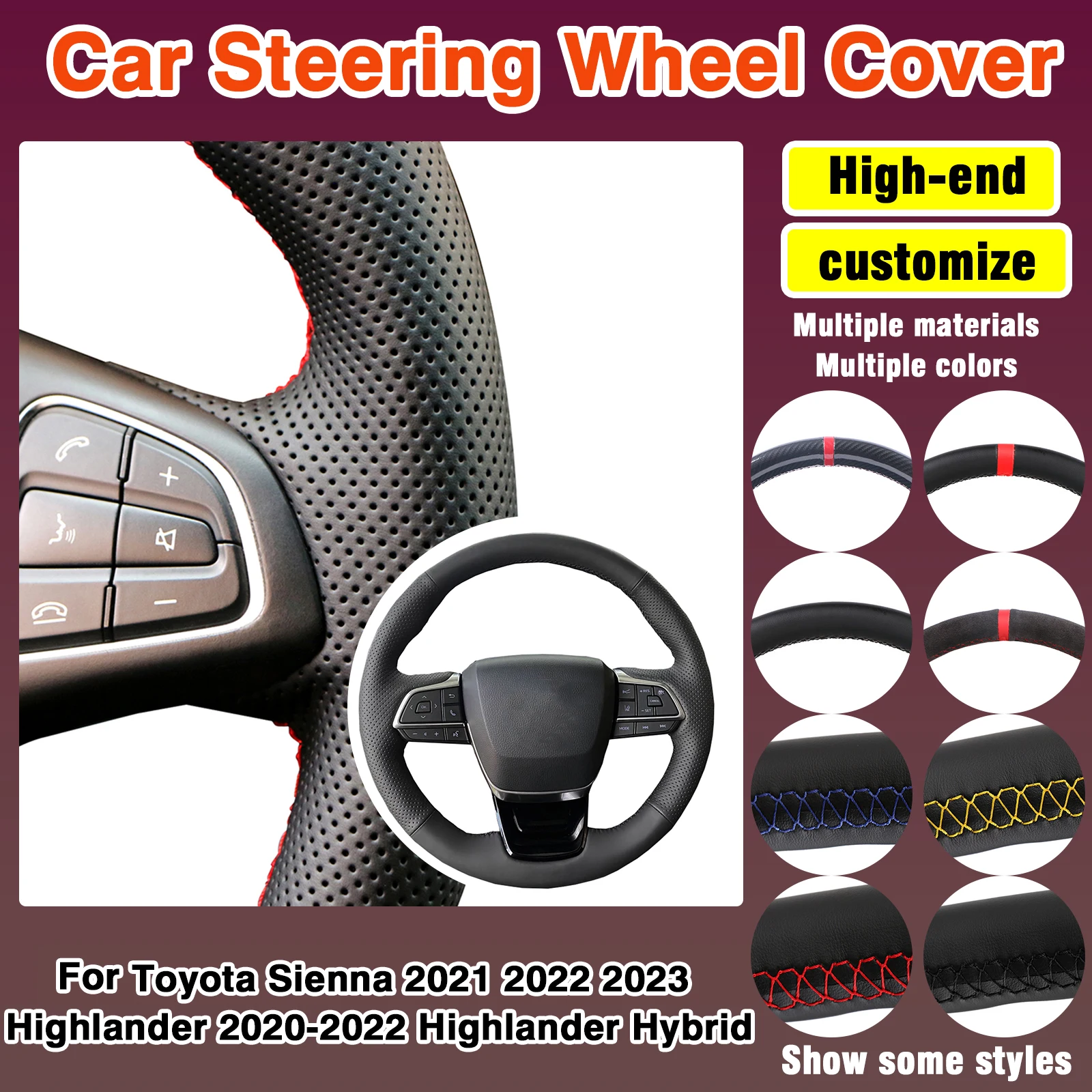 

For Toyota Sienna 2021 2022 2023 Highlander 2020-2022 Highlander Hybrid Microfiber Leather Car Steering Wheel Cover Accessories