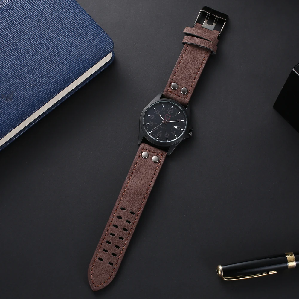 Men's Quartz Leather Strap Wristwatch, Stylish