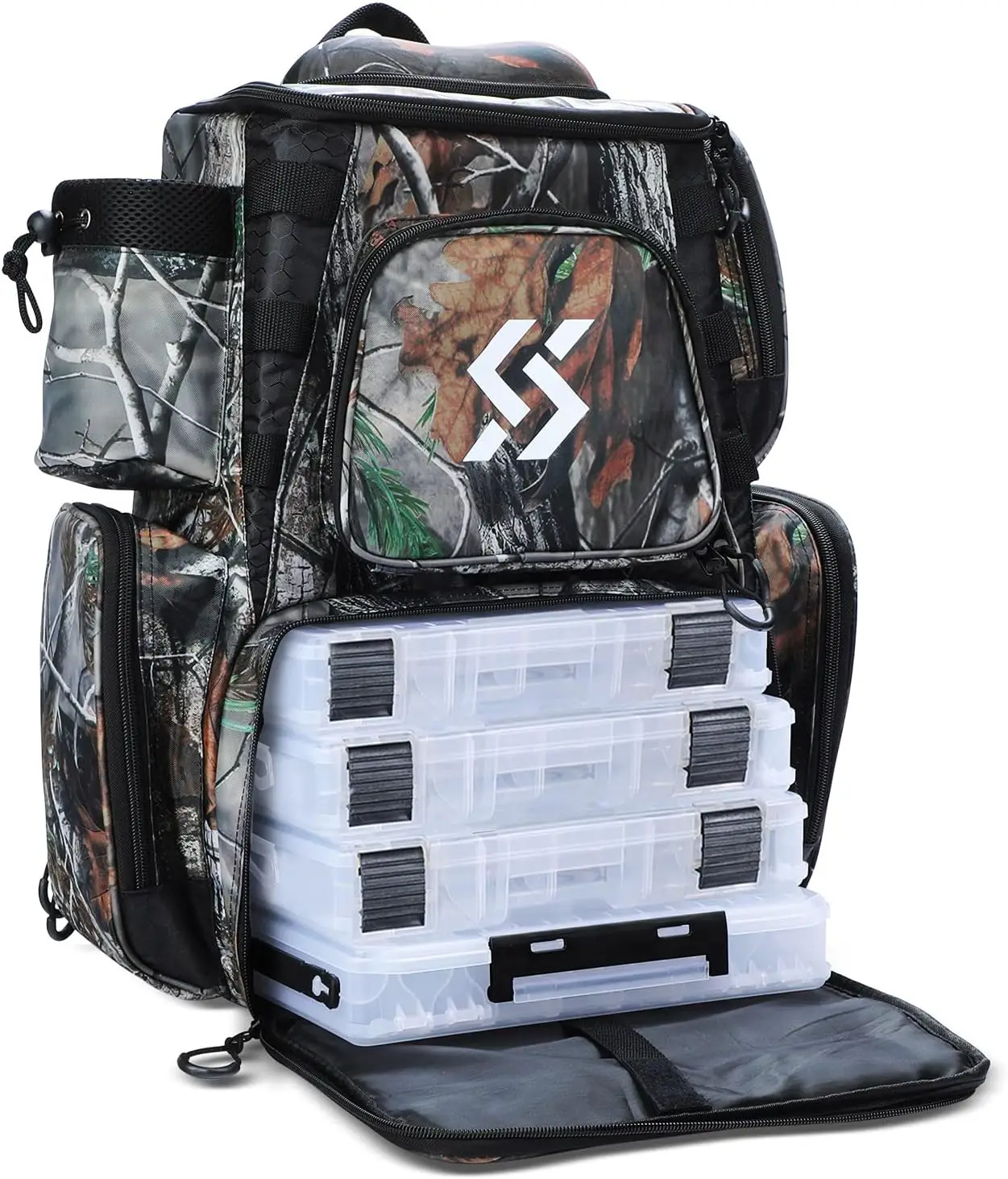 

Waterproof Fishing Tackle Backpack with 4 Storage Trays, Durable Tackle Box for Anglers