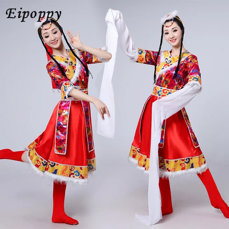 Tibetan Dance Costumes Female Adult Sleeves Tibetan Minority Dance Costumes Stage Performances Costumes