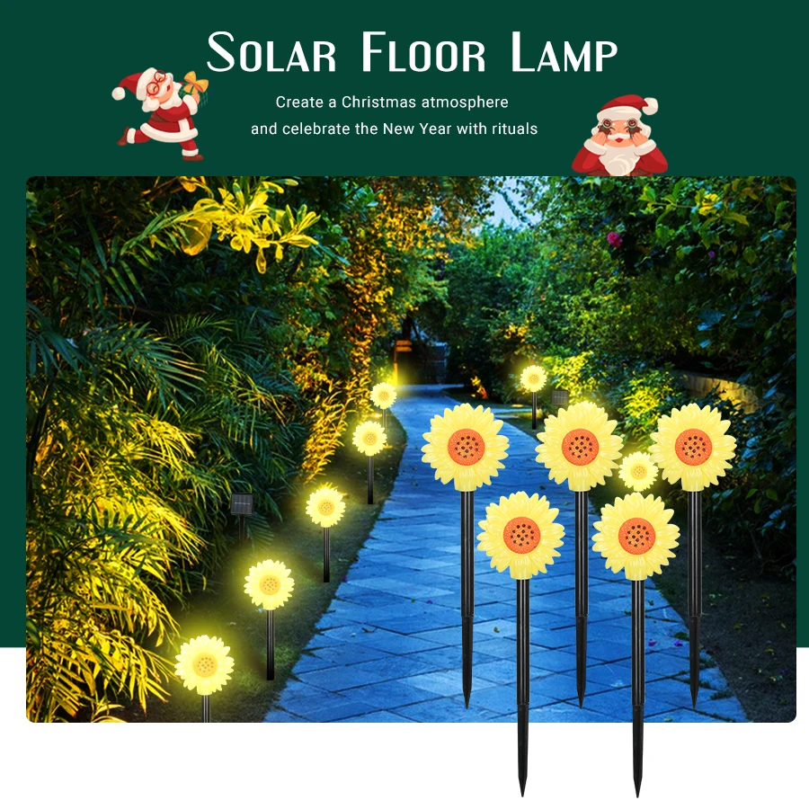 LED Floor Mounted Sunflower Shaped Courtyard Lawn Decoration Holiday Christmas Tree Flower Lights String Atmosphere Lights