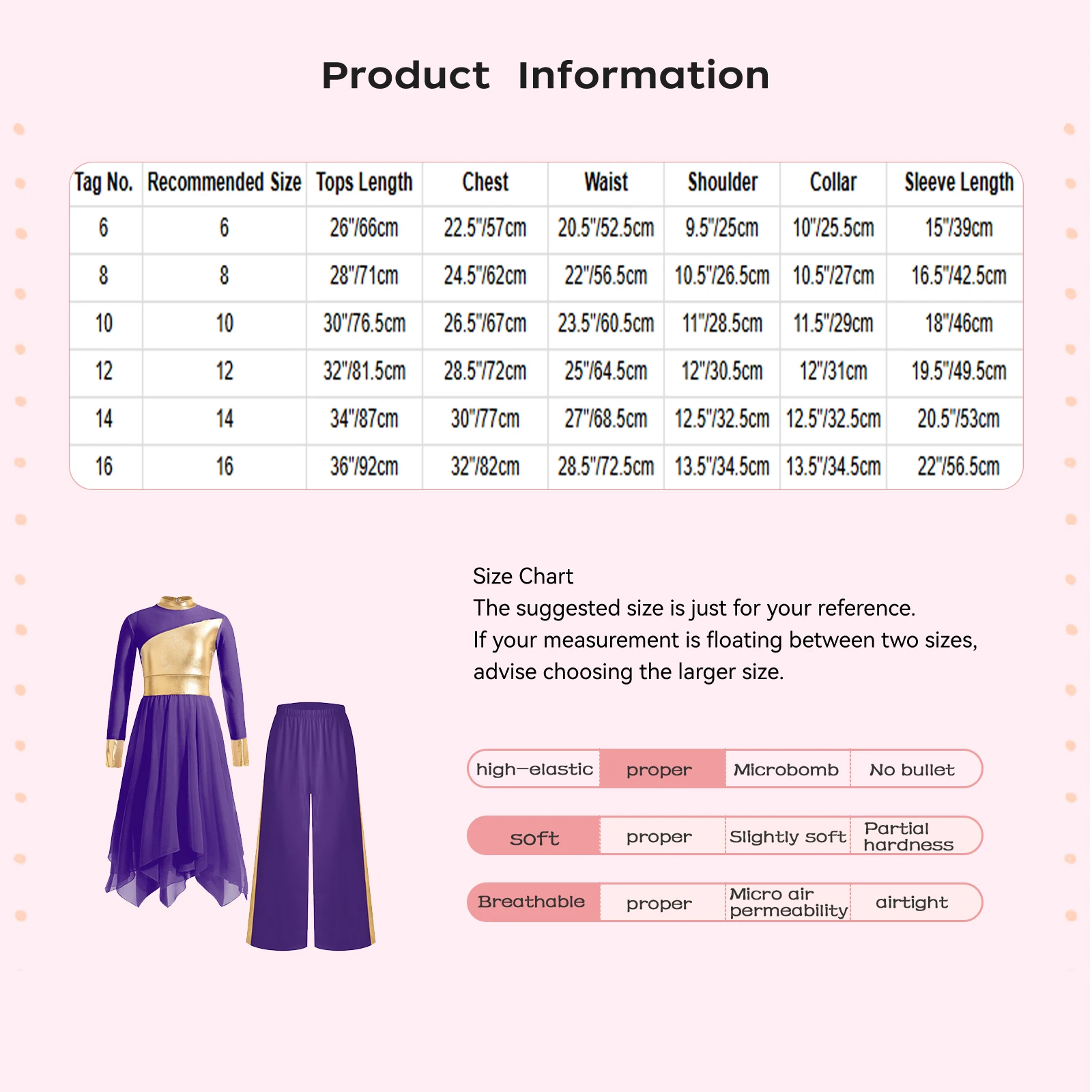 Kids Girls Liturgical Praise Dance Outfit Modern Dancewear Long Sleeve Color Block Metallic Patchwork Dance Dress+Wide-Leg Pants