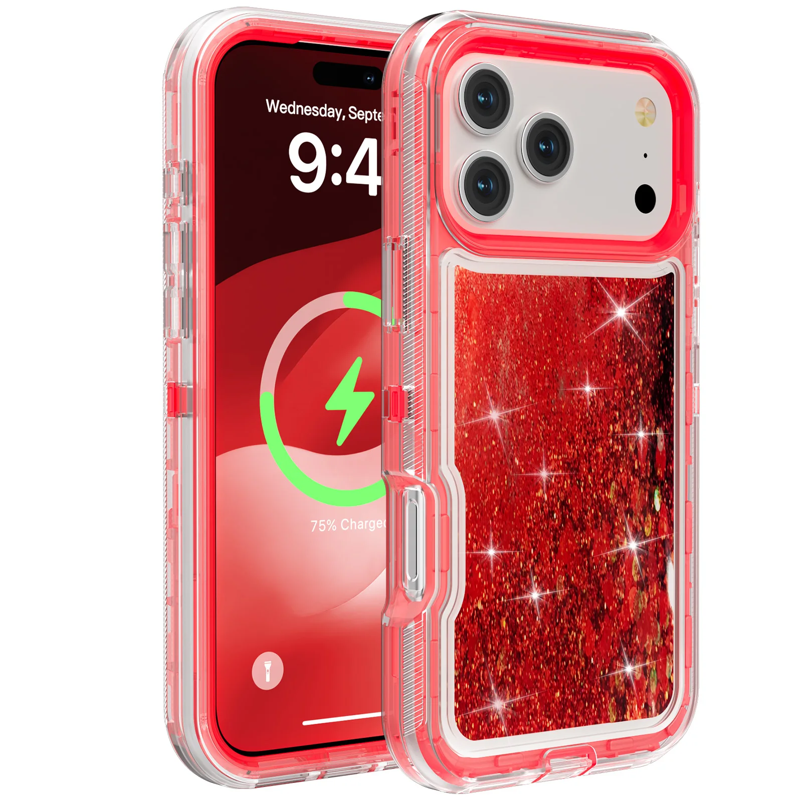 3-in-1 OTT Heavy Duty Glitzer-Flüssig-Quicksand-Box-Handyhülle für iPhone 18 17Air 16 15 14 Pro Max, stoßfeste Schutzhülle in Militärqualität – Detail 15