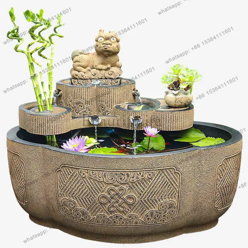 Large flowing water fish tank new Chinese courtyard circulating water fountain water landscape layout