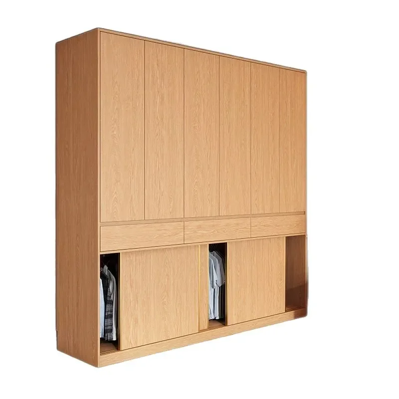 Solid wood oak sliding door one door to the top new segmented casement sliding integrated small apartment bedroom