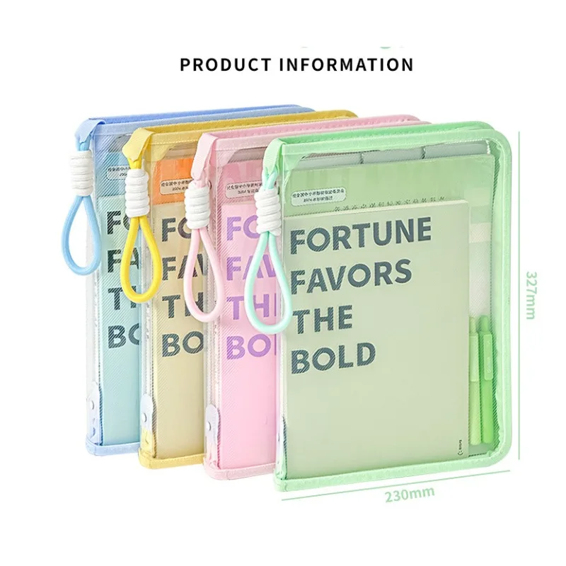 File Bag Macaron Transparent A4 Can Hold Textbook Zipper-style Student Handheld Thickened Waterproof Storage Bag