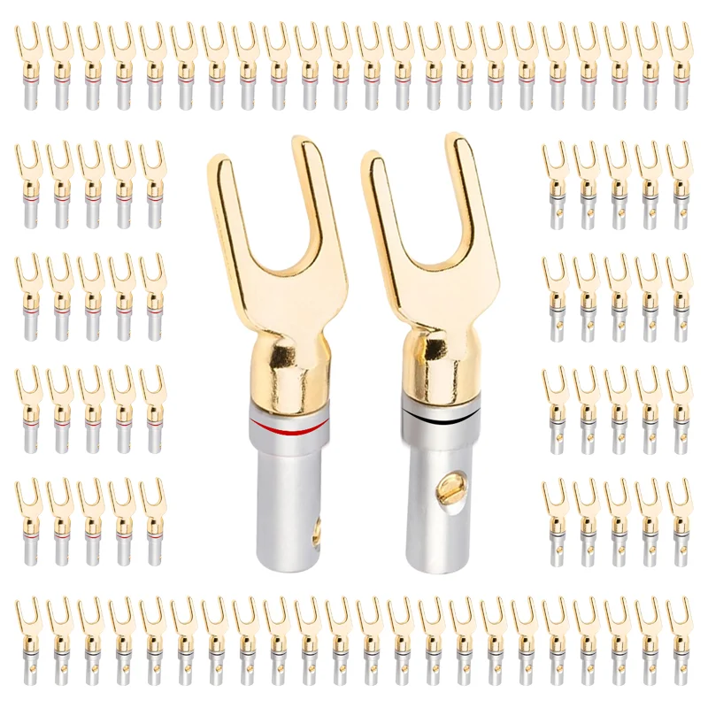 

10Pcs Y/ U Type Banana Connectors Speaker Banana Plugs Cable Audio Wire Connector Screw Lock Fork Spade Plug