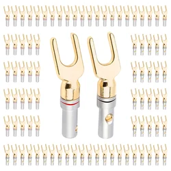 10Pcs Y/ U Type Banana Connectors Speaker Banana Plugs Cable Audio  Wire Connector Screw Lock Fork Spade Plug