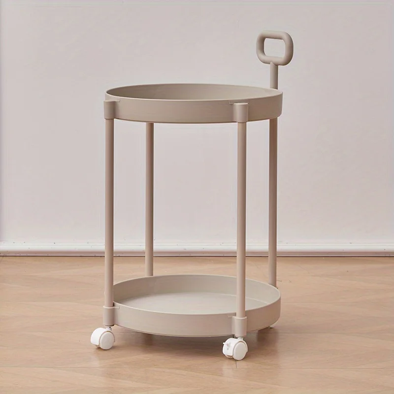 Elegant 2-Tier Side Table with Wheels - Trolley Table in Living Room|Simple Sofa Table with Handle|Easy To Move Coffee Table image 6