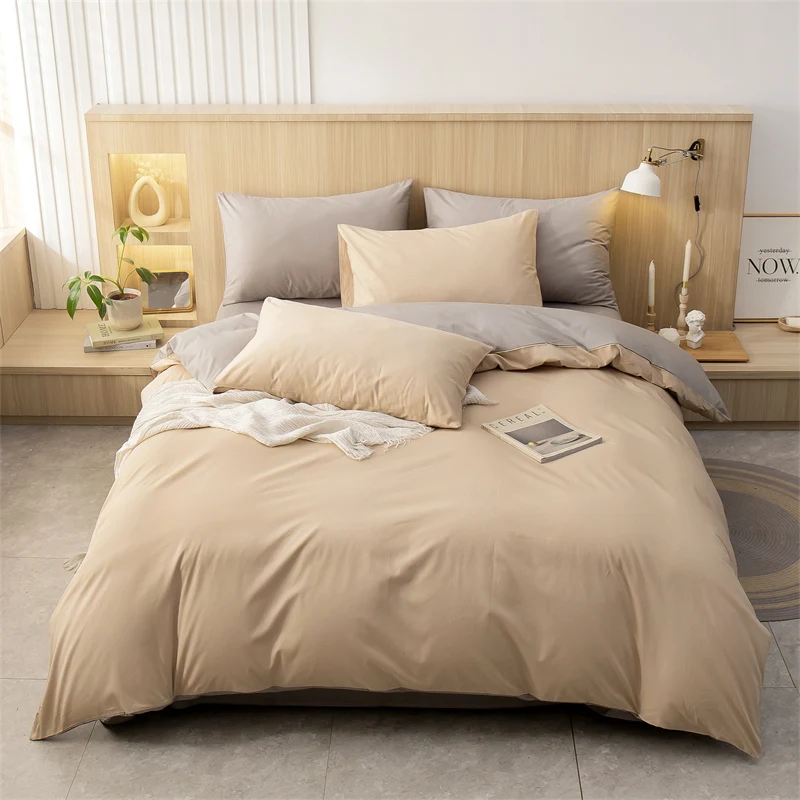 100% Cotton Simple Plain Bedding Set 3Pcs, 1 Duvet Cover with Zipper, 2 Pillow Cases,Easy Care,1 and 2 People Bed Sizes
