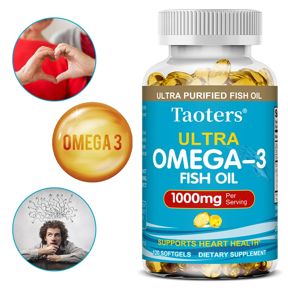 

1000mg Omega 3 Fish Oil Softgels, High EPA DHA Wild Deep Sea Extract, Support Brain Cognitive Joint Bone Eye Heart Immune Health