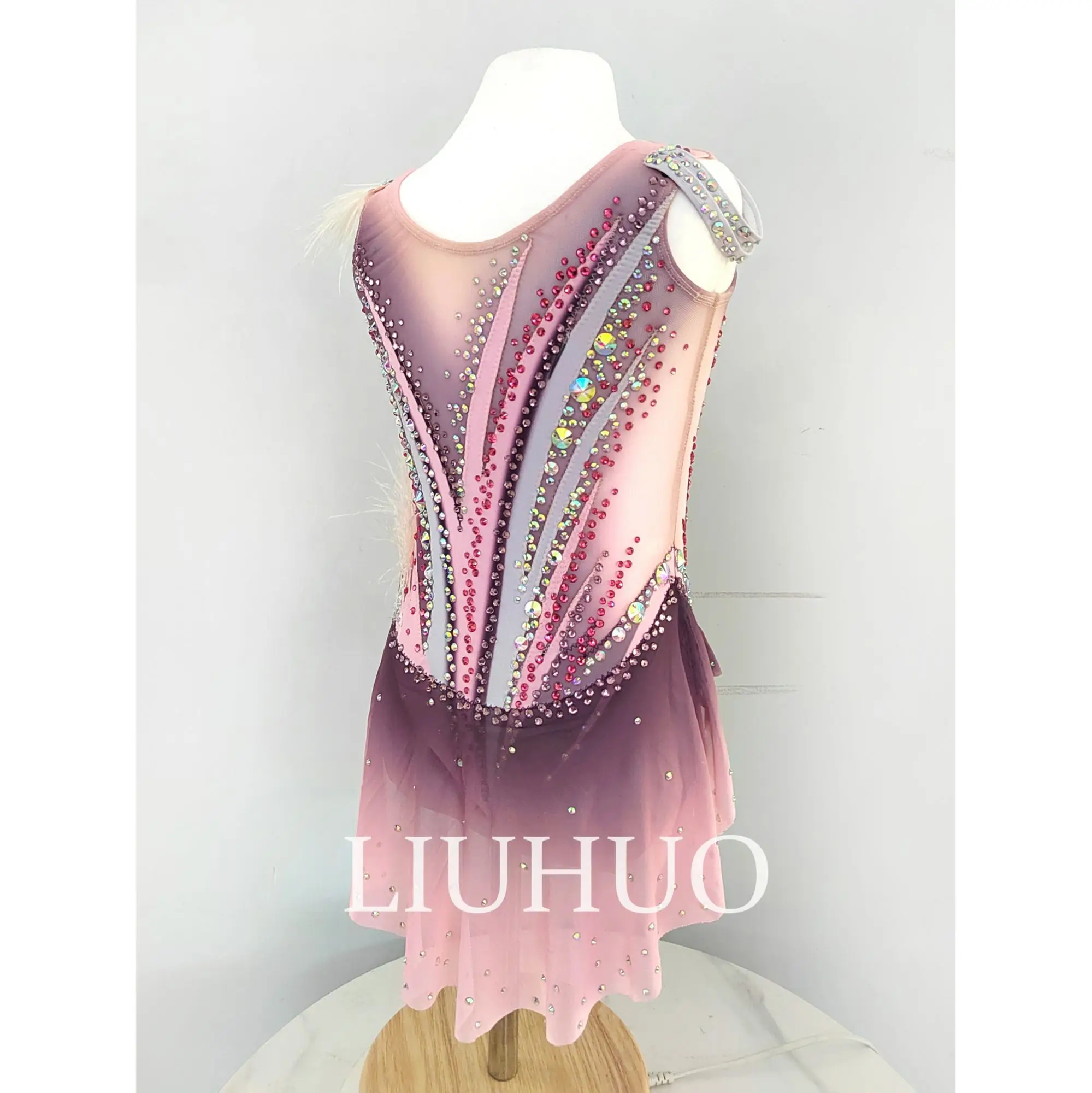 LIUHUO Customized Rhythmic Gymnastics Leotards Girls Women Pink Quality Rhinestone Dance Wear Competition Unitards