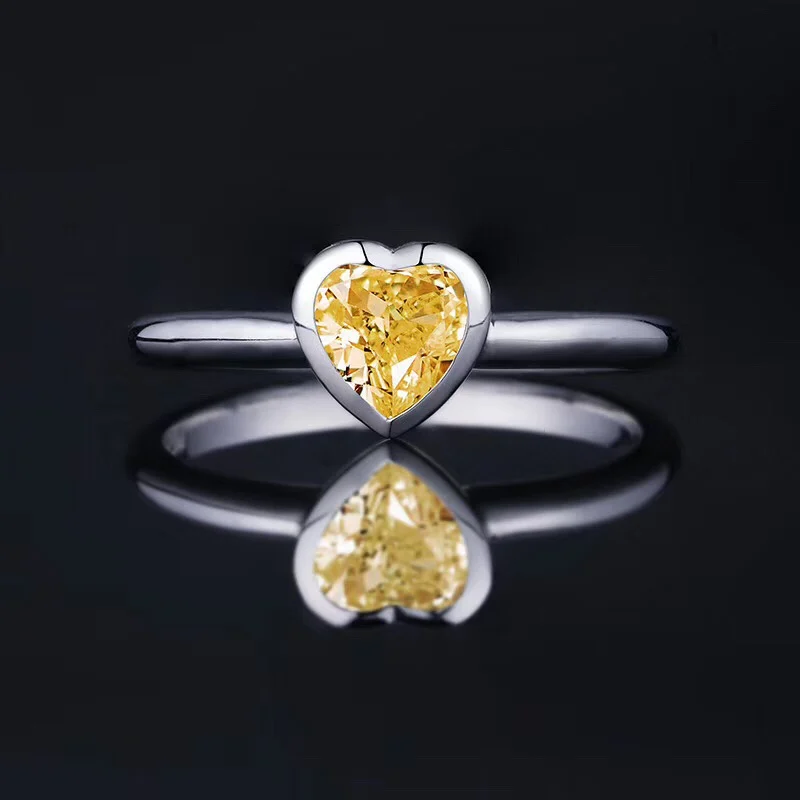 

Luxury 925 Solid Silver Imitation 0.5Ct Diamond Ring Solitaire Ice Flower Cut Stone Heart Shape Engagement Rings for Women