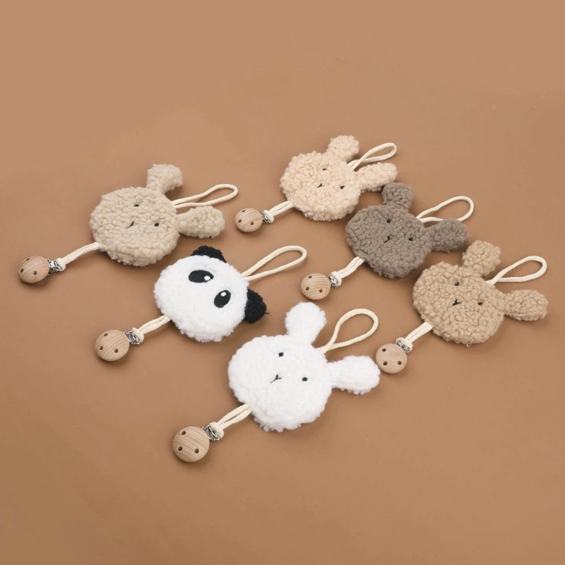 B2EB Baby Pacifier Clip Chain Plush Animal Pendant Decor Pacifier Holder Leash Hanging Strap Ornament for Newborn Infant