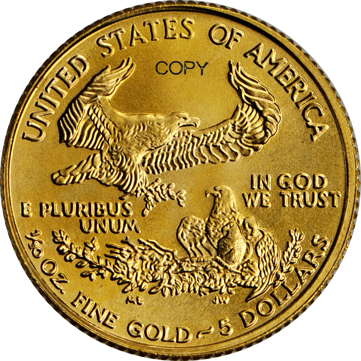 United States 2010 5 Five Dollars 1/10 ounce American Gold Eagle Bullion Coinage USA Liberty  Brass Metal Copy Coin