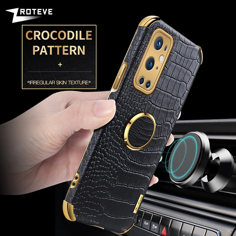 One Plus 9 Pro Case Zroteve Crocodile Leather Ring Holder Cover For OnePlus 9 R 9R Oneplus9R Oneplus9 Pro Shockproof Phone Cases