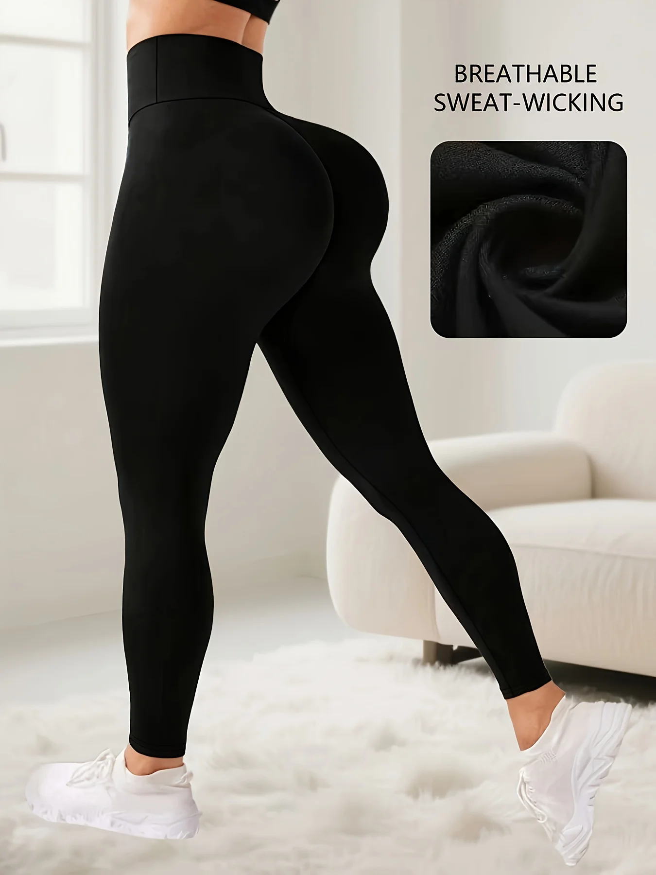 A Spring Women's Black Leggings With High Waist Elasticity And Soft And Comfortable Fabric, Suitable For Sports And Yoga
