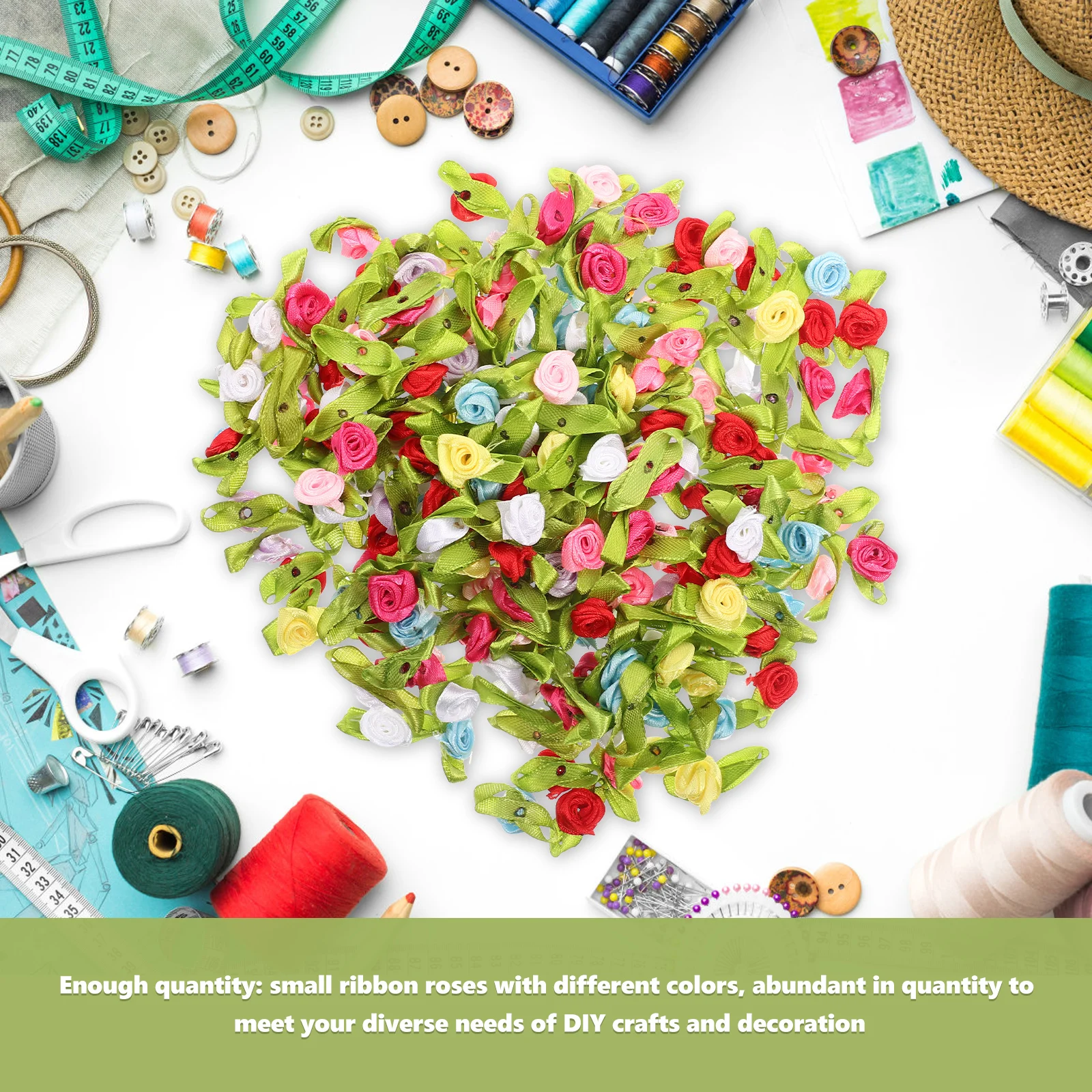 

200 Pcs Roses Ribbon Wedding Decor Artificial Bulk Polyester Bridal Small Flowers for Crafts