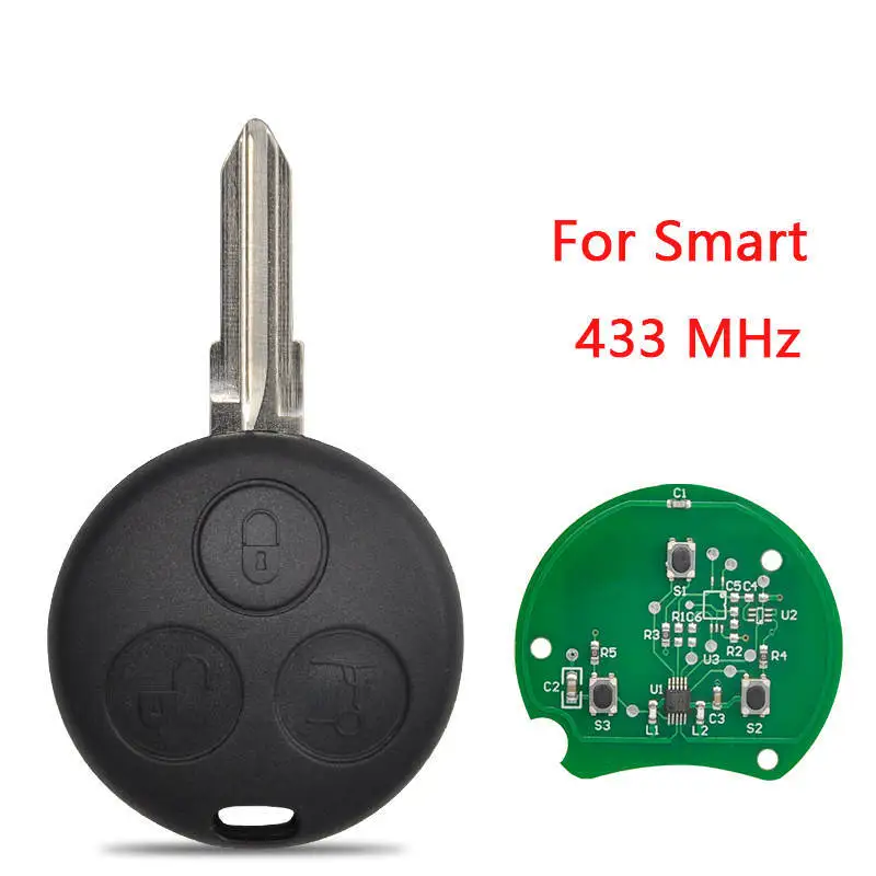 

3 Buttons 433MHz Car Remote Control Key Case Cover Battery For Smart Cabrio City Coupe Fortwo Convertible 450 1998-2007