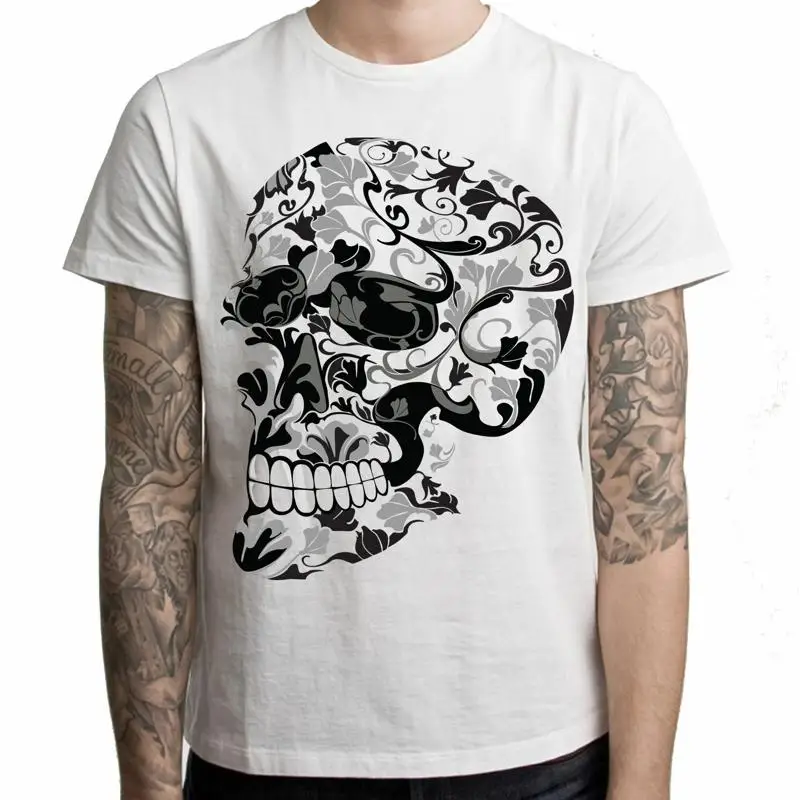 

Flower Skull Large Print Men'S T Shirt Tattoo Floral Skeleton Goth