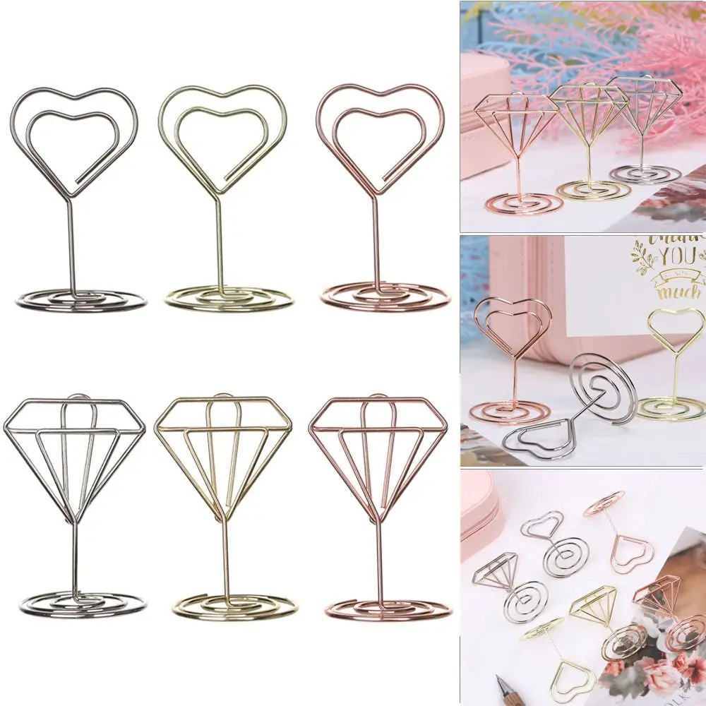 Romantic Mini Paper Clamp Rose Gold Wedding Supplies Heart Shape Place Card Table Numbers Holder Photos Clips Clamps Stand