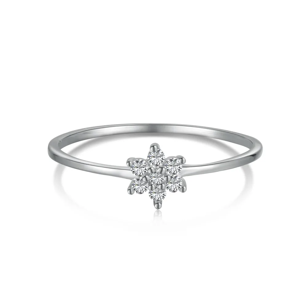 925 Sterling Silver Snowflake Ring for Women with A Sense of Niche Design. Micro Set Zircon Simulation Diamond Ring