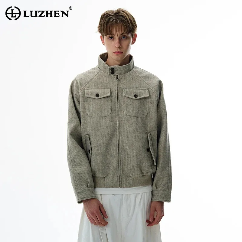 

LUZHEN однотонная повседневная куртка с карманами и украшением высокого качества, мужская мода, осень 2021, новая оригинальная одежда JY4274