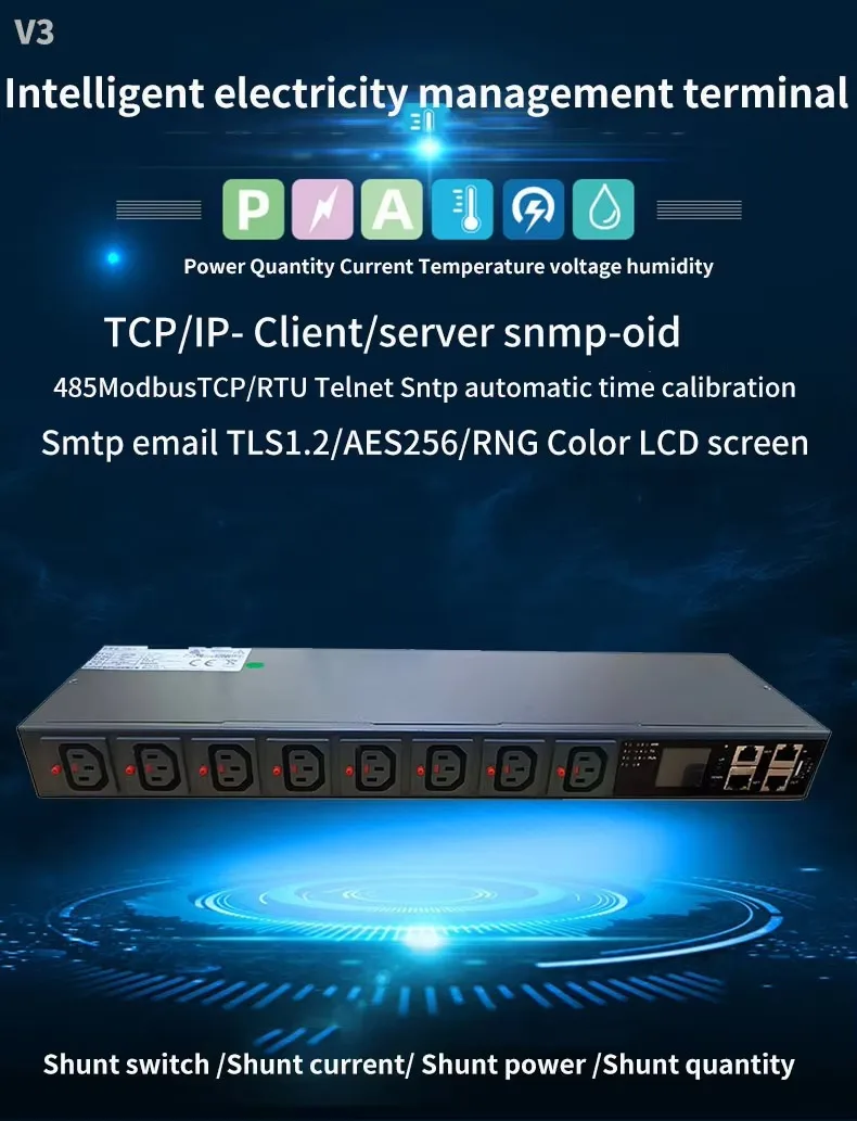 Smart PDU Cabinet Power Socket 8-port C13 Anti-disconnection 32A Development Programming in Python, C++, Linux, Telnet, and SNMP