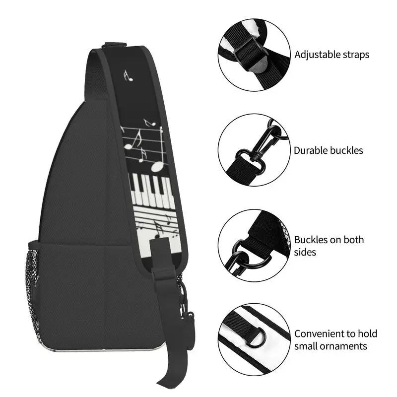 Fashion Piano And Music Notes Sling Chest Crossbody Bag Men Cool Shoulder Backpack for Traveling