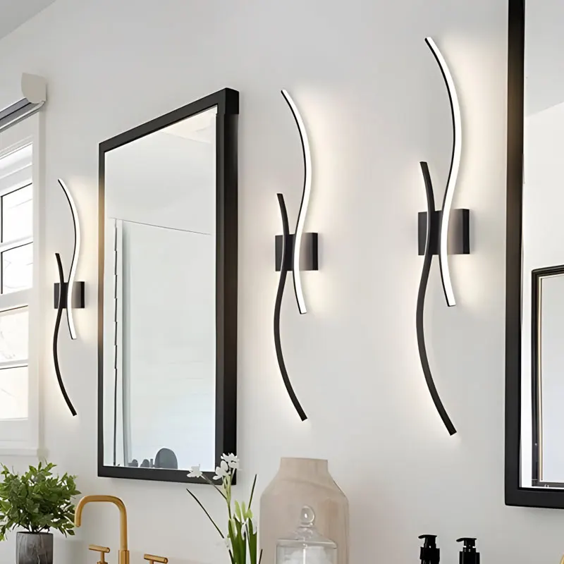 

Indoor Bedroom LED Wall Lamps for TV Background Black Long Strip LED Wall Lights Interior Wall Scocne Lighting for Corridor Home