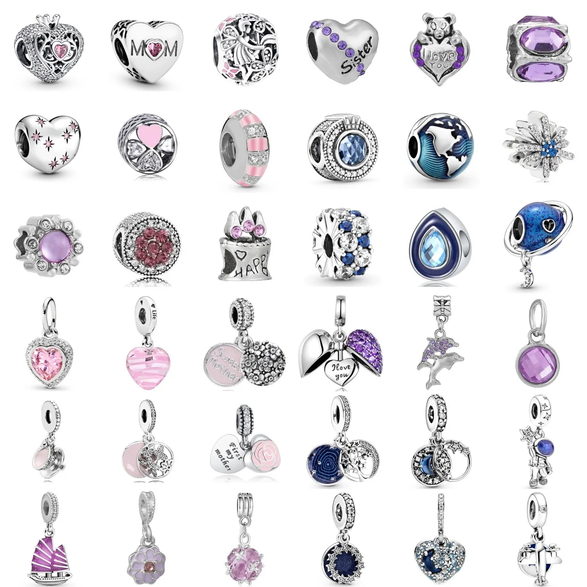 2024 New Silver Plated Pink Heart pendenti Diamond Charm Beads For Fashion bracciale fai da te collana accessori per gioielli regali