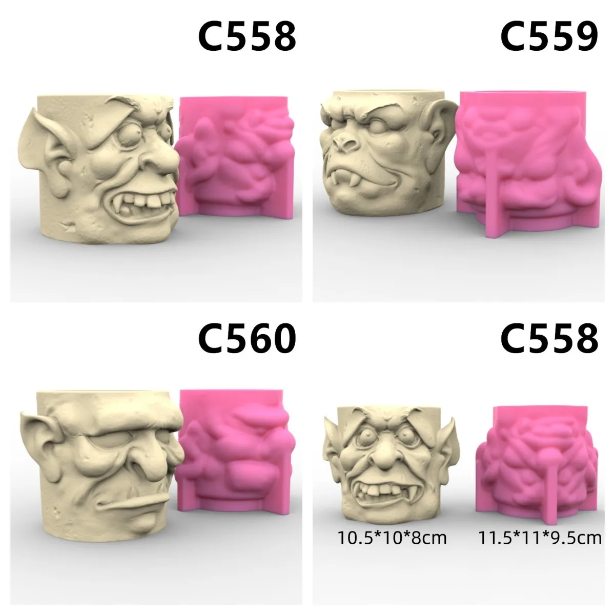 

Horror Orcs Head Vase Silicone Mold for Handmade Desktop Decoration Gypsum Flowerpot Pen Case Silicone Mould Handicrafts Making