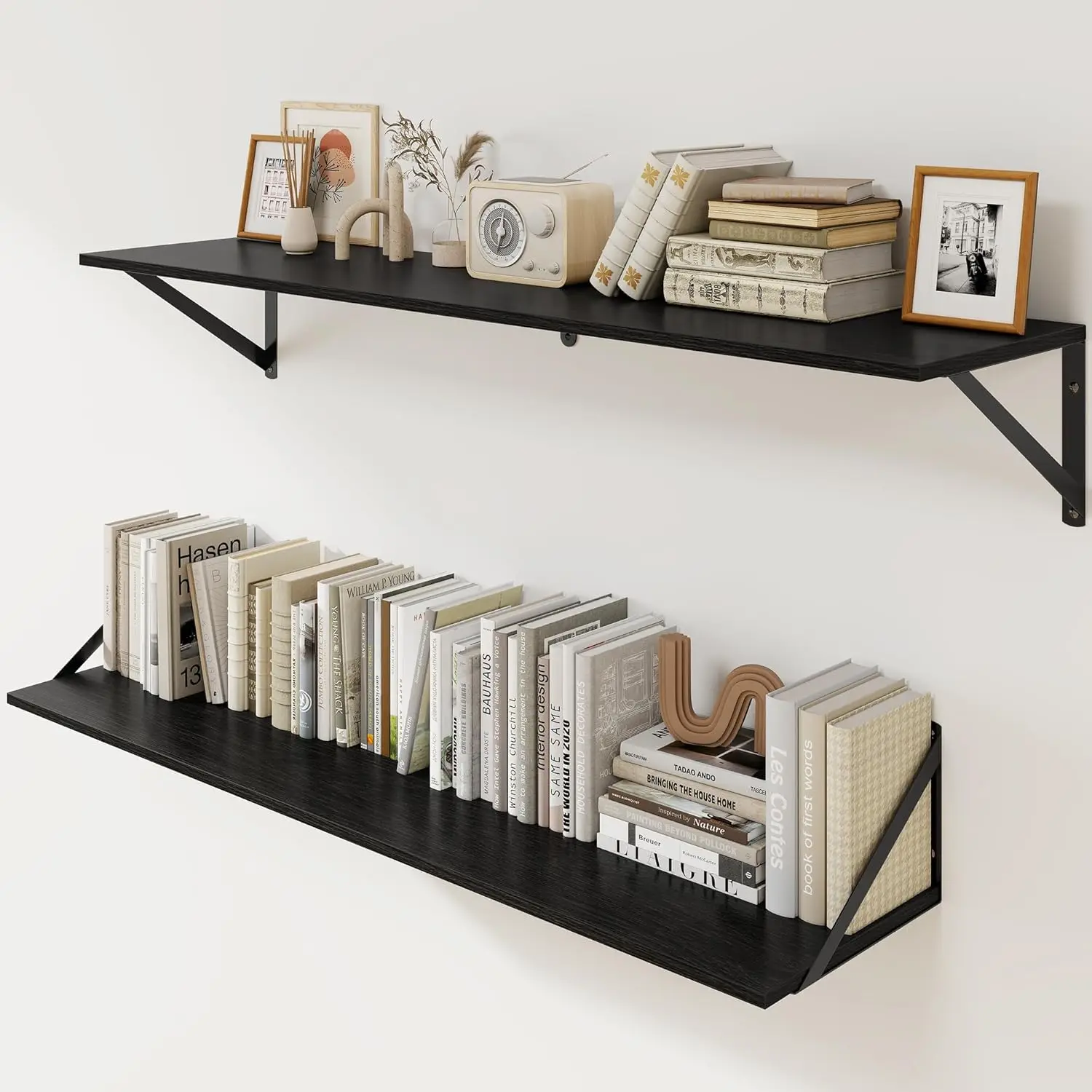

Black Deep Floating Shelves for Wall, 40W x 8D Wood Wall Shelves Set of 2, Wide Bookshelf for Living Room, Kitchen, Office
