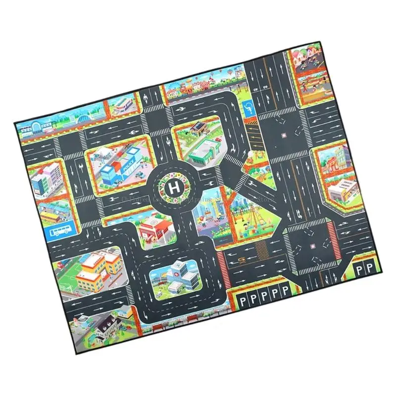 Alfombra juego paisaje urbano plegable, juguete con señales tráfico, caminos, patrón construcción para aprendizaje
