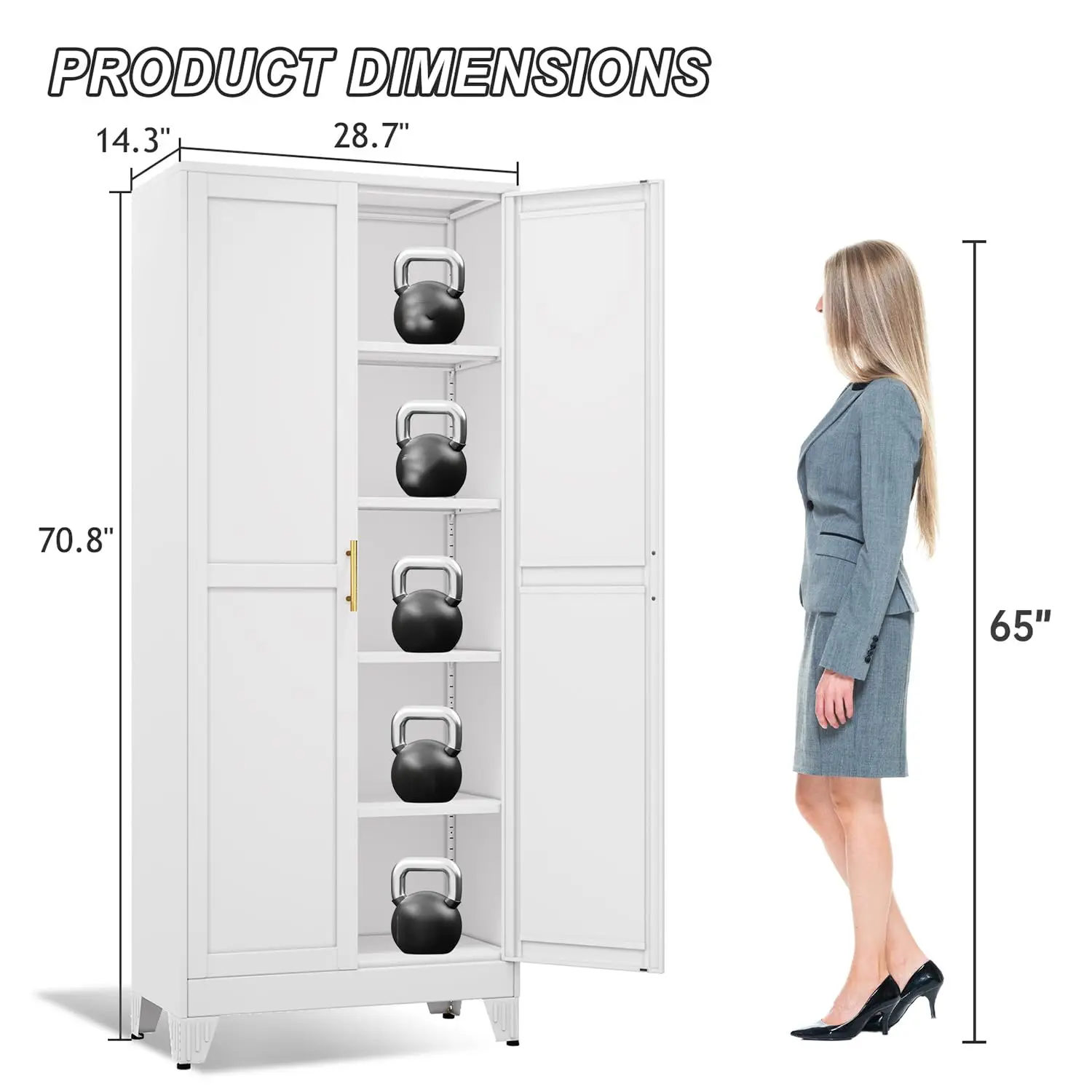 Metal Pantry Cabinet with 2 Doors and Adjustable Shelves - 71