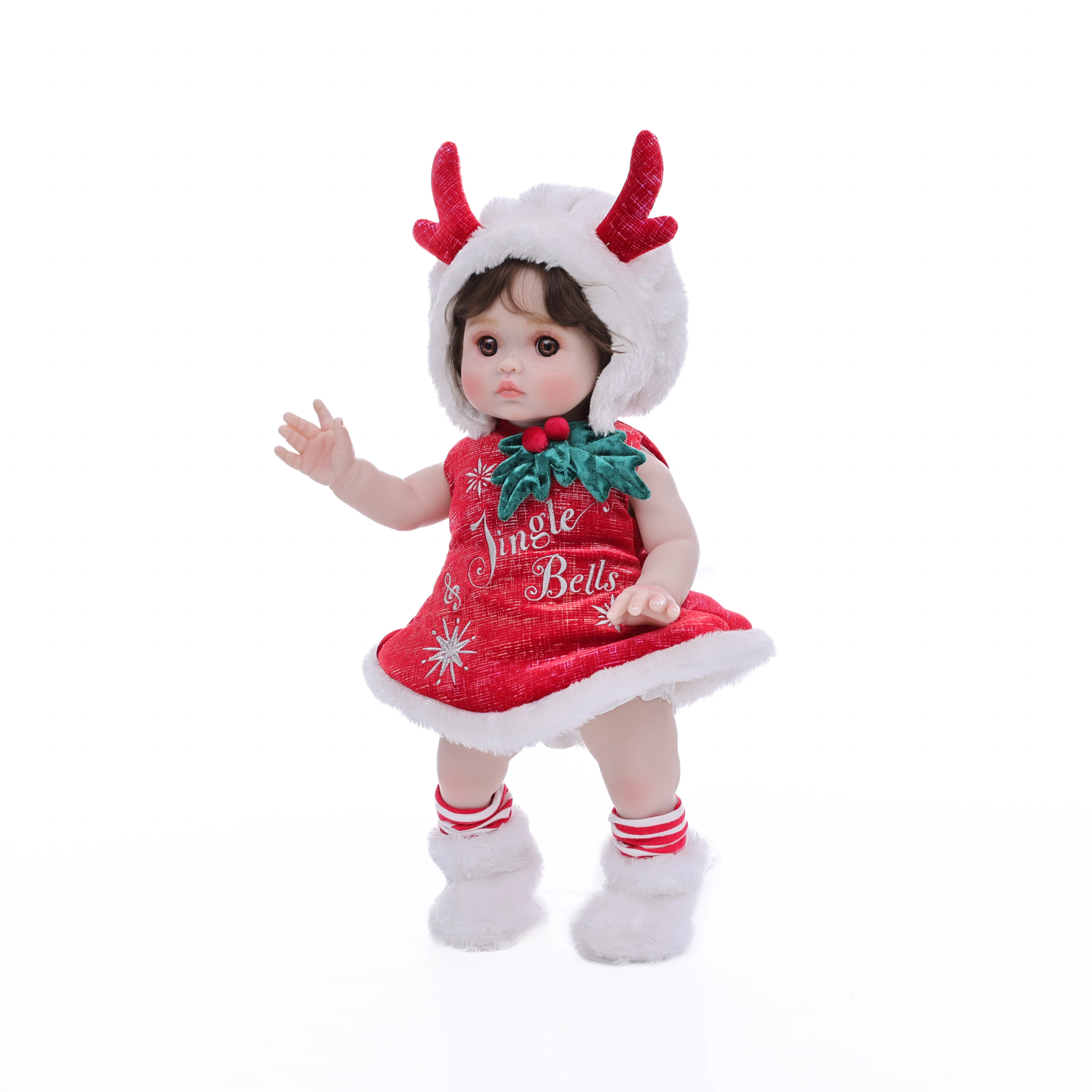 Navidad nuevo trébolay 18 pulgadas cuerpo completo vinilo realista Reborn Baby Doll Original realista ciervo felpa conjunto vinilo muñeca chico regalo