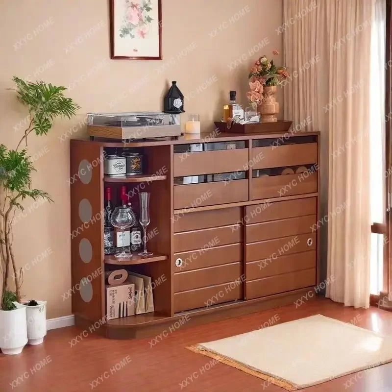 

Q Light luxury medium and ancient boxwood dining side cabinet Solid wood storage cabinet Small apartment with drawers