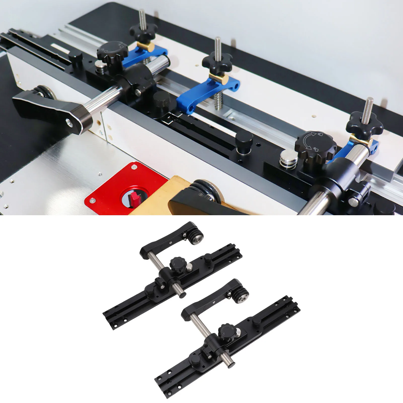 Table Saw Press Push Guide Aluminum Alloy Adjustable Roller Guide Table Saw Press Feeder for Woodworking Mechanical Processing